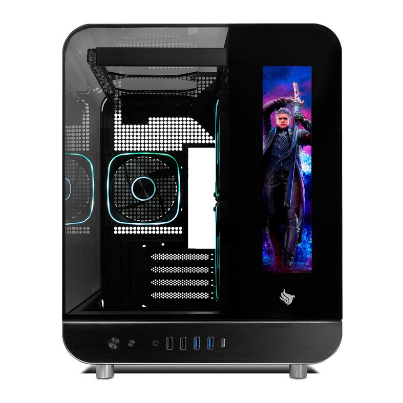 Gabinete Gamer Pichau Ikaros, ARGB, Mini-Tower, Tela LCD, Lateral de Vidro, Com 3 Fans, Preto, PG-IKO-BK3L