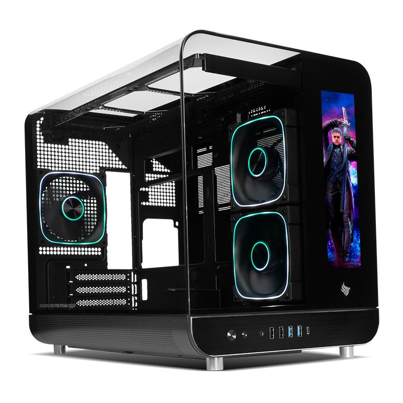 Gabinete Gamer Pichau Ikaros, ARGB, Mini-Tower, Tela LCD, Lateral de Vidro, Com 3 Fans, Preto, PG-IKO-BK3L
