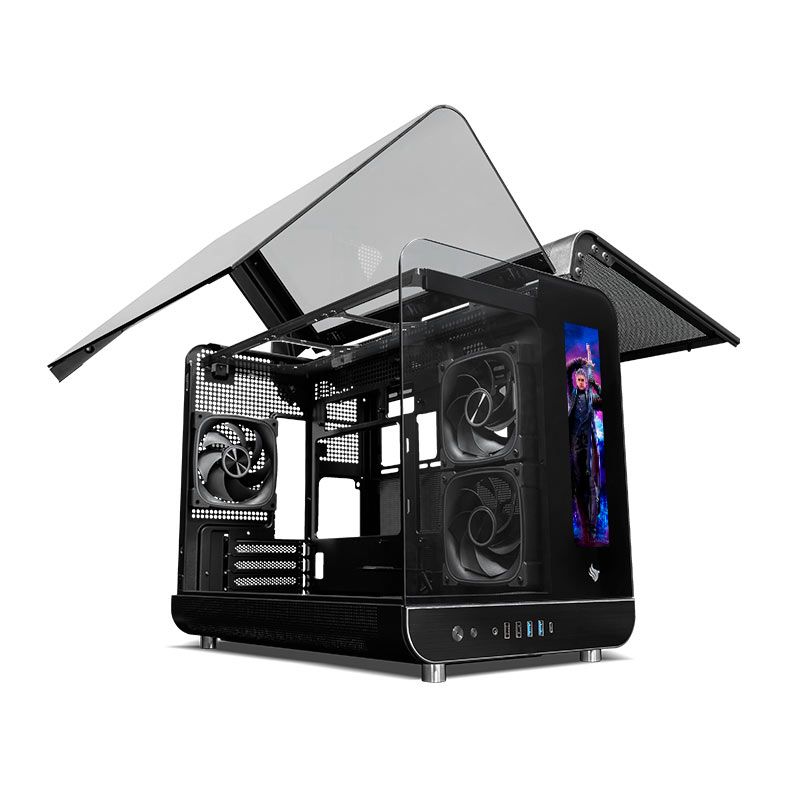 Gabinete Gamer Pichau Ikaros, ARGB, Mini-Tower, Tela LCD, Lateral de Vidro, Com 3 Fans, Preto, PG-IKO-BK3L