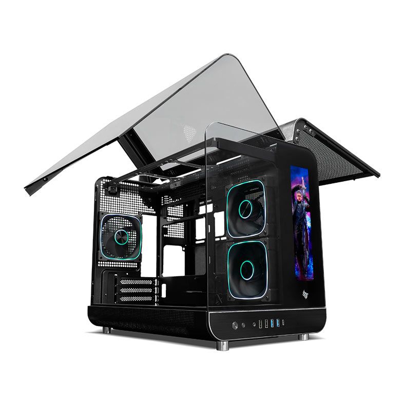 Gabinete Gamer Pichau Ikaros, ARGB, Mini-Tower, Tela LCD, Lateral de Vidro, Com 3 Fans, Preto, PG-IKO-BK3L