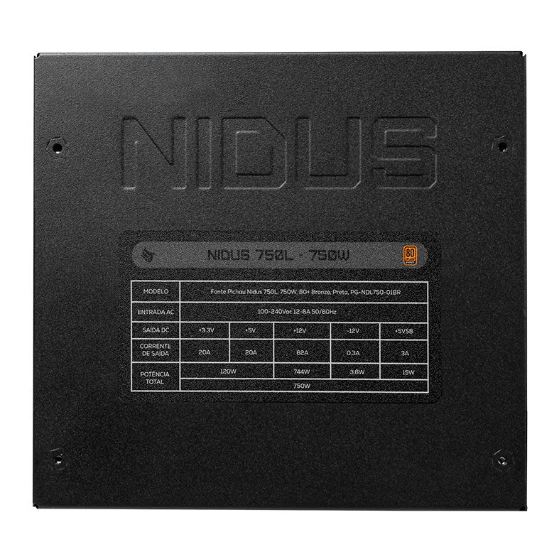Fonte Pichau Nidus 750L, 750W, 80 Plus Bronze, Preto, PG-NDL750-01BR