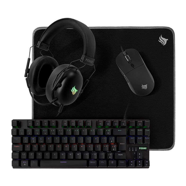 Combo Gamer Pichau Netuno V3 4x1 Teclado Mecanico ABNT2, Mouse 12800DPI, Mousepad Medio, Headset Drivers 50mm, PG-NTNG-RBW01