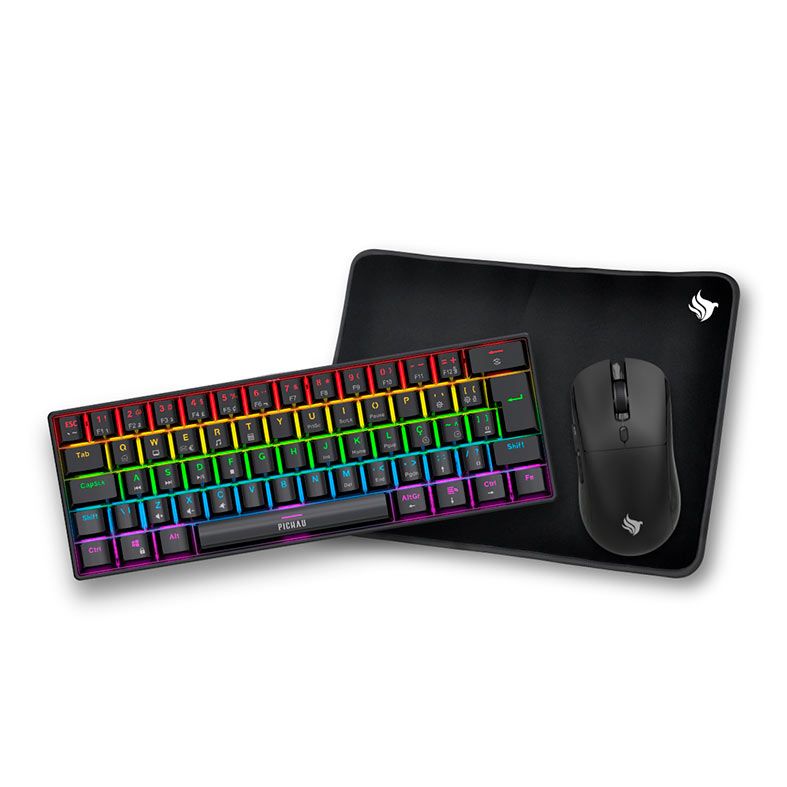OPENBOX Combo Gamer Pichau Netuno Light 3x1, Rainbow, Teclado Mecanico ABNT2, Mouse 4200DPI, Mousepad Medio, PG-NTNL-RBW01