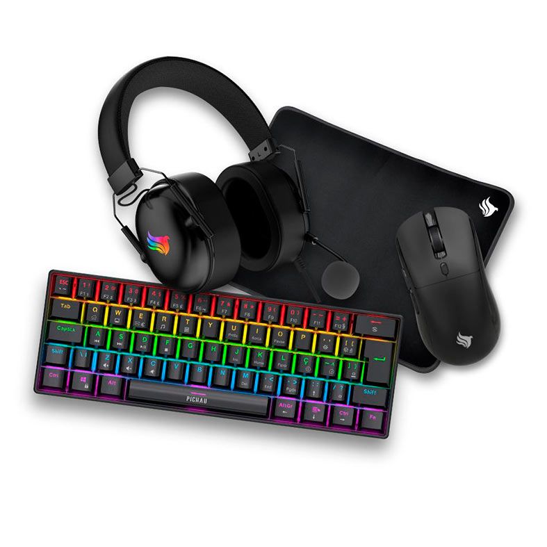 OPENBOX Combo Gamer Pichau Netuno V2 4x1, Rainbow, Teclado Mecanico ABNT2, Mouse 4200DPI, Mousepad Medio, Headset Drivers 50mm, PG-NTNX-RBW01