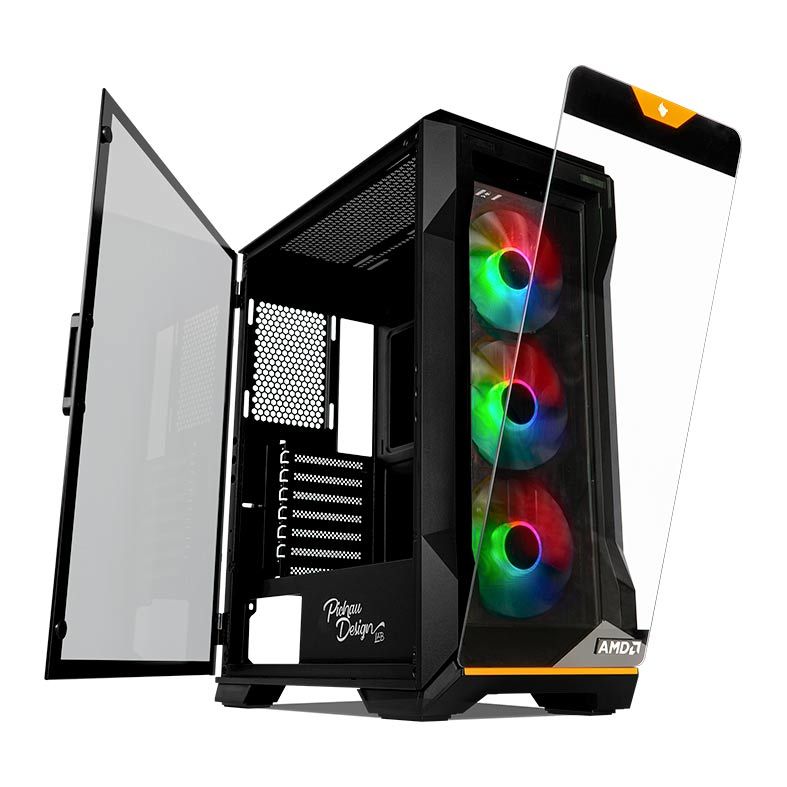 Gabinete Gamer Pichau Pouter 3 RGB AMD SE, Mid-Tower, Lateral de Vidro, Com 3 Fans, Preto, PG-P03AM-SE