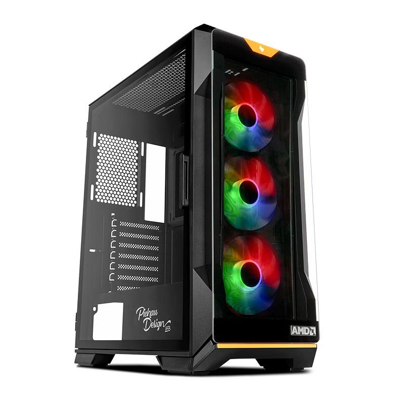 Gabinete Gamer Pichau Pouter 3 RGB AMD SE, Mid-Tower, Lateral de Vidro, Com 3 Fans, Preto, PG-P03AM-SE