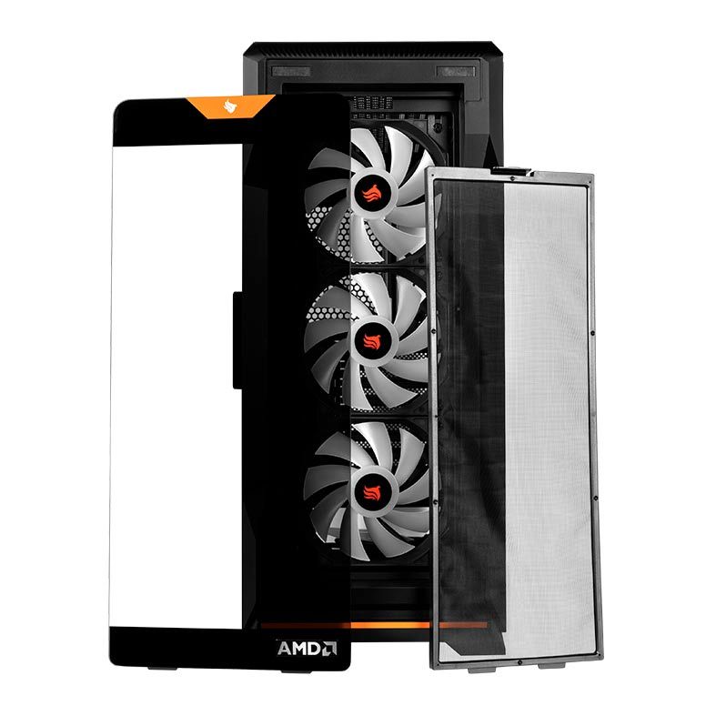 Gabinete Gamer Pichau Pouter 3 RGB AMD SE, Mid-Tower, Lateral de Vidro, Com 3 Fans, Preto, PG-P03AM-SE