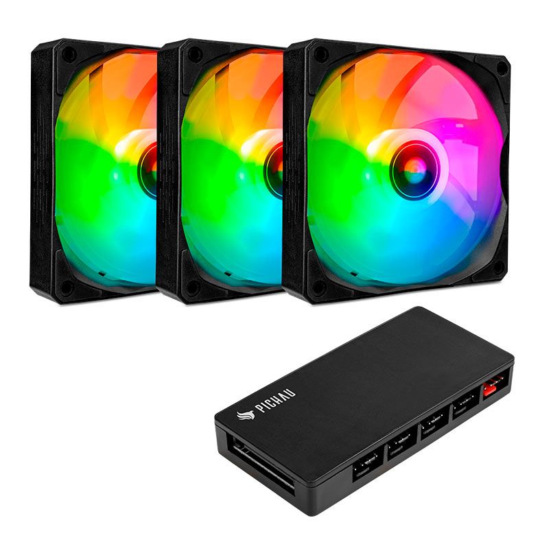 Kit Ventoinhas Pichau Feather P1, RGB, 3x120mm, Preto, PG-P1RGB-BK3