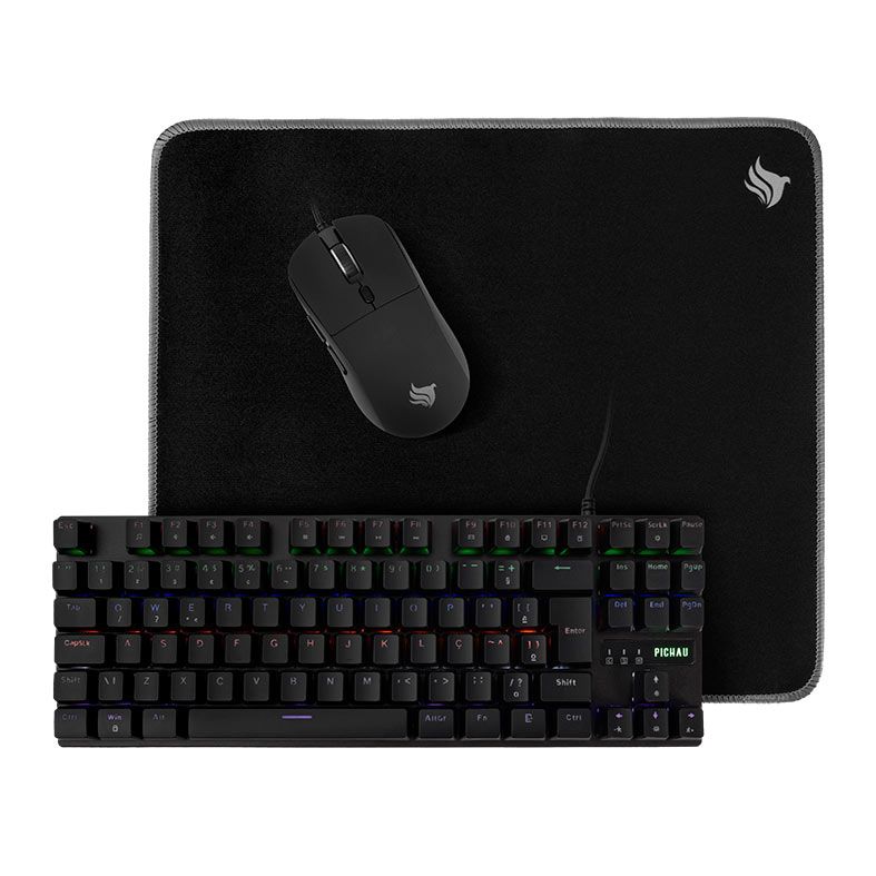 Combo Gamer Pichau Netuno V3 3x1, Teclado Mecanico ABNT2, Mouse 12800DPI, Mousepad Medio, PG-SKPL-BLK01