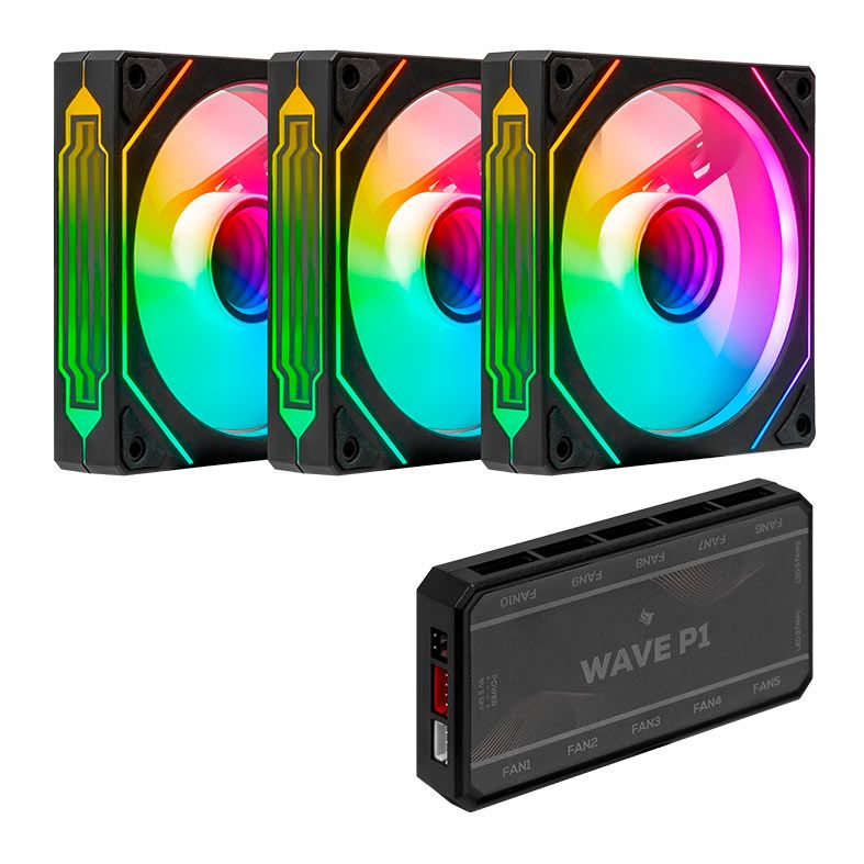 OPENBOX Kit Ventoinhas Pichau Wave P1, ARGB, 3x120mm, Preto, PG-WPRGB-BK01