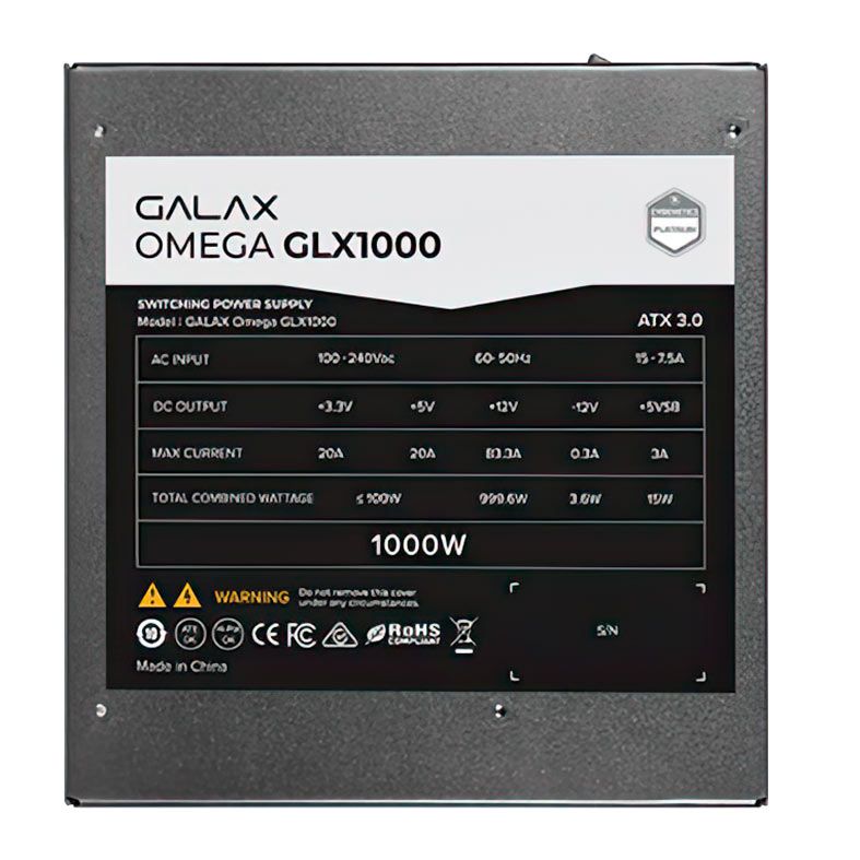 Fonte Galax Omega GLX1000, 1000W, ATX 3.0, PCIe 5.0, Full-Modular, Cybenetics Platinum, PGO1AGPFNAFB0