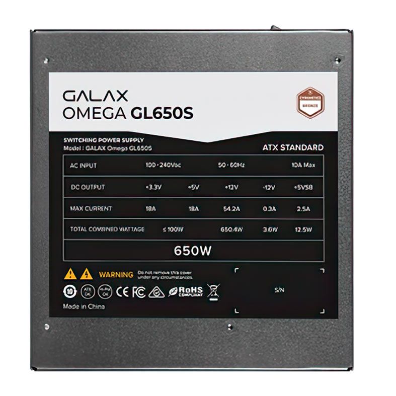Fonte Galax Omega GL650S, 650W, Cybenetics Bronze, Preto, PGO65BOTNATB0