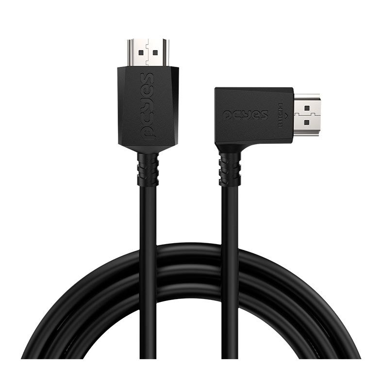 Cabo HDMI PCYes, Conector 90 Graus Horizontal, 2m, Preto, PH90H-2