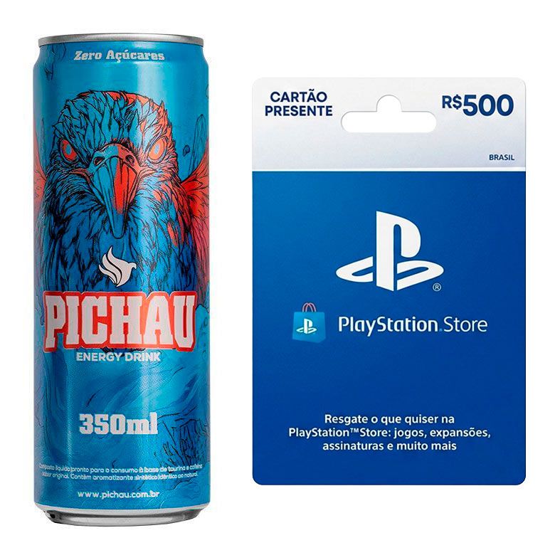 KIT GTA - ENERGETICO PICHAU ZERO 350ML + GIFT CARD R$500 SONY PLAYSTATION