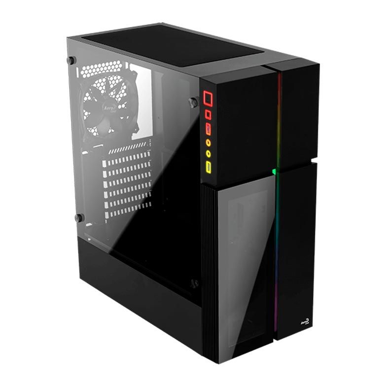 Gabinete AeroCool Playa RGB Preto Lateral/Frontal Vidro, PLAYA-G-BK-V1