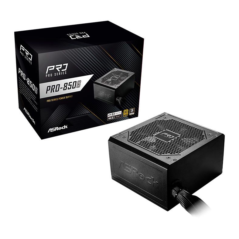 Fonte AsRock PRO-850G, 850W, ATX 3.1, 80 Plus Gold, Preto, PRO-850G