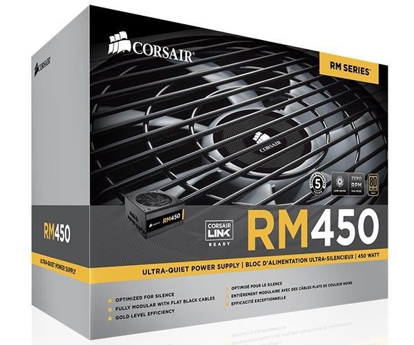 Fonte Corsair RM450 450W modular, Certificado 80 Plus Gold, PFC Ativo, CP-9020066-WW - BOX