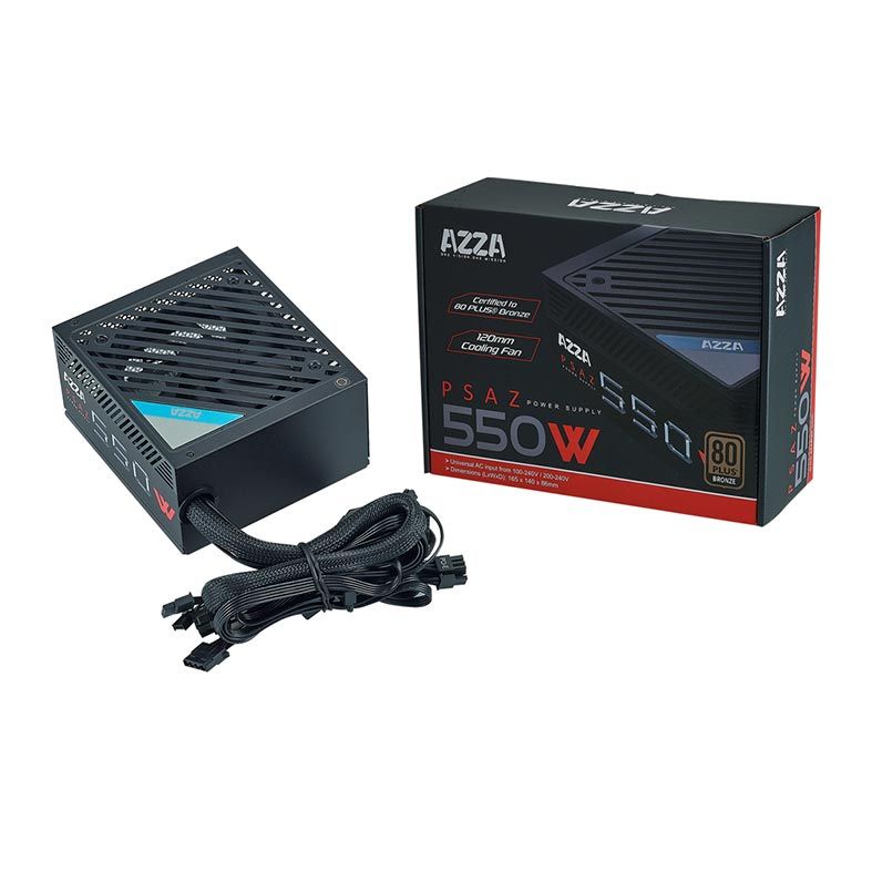 Fonte Azza 550W, 80 Plus Bronze, Preta, PSAZ-550W
