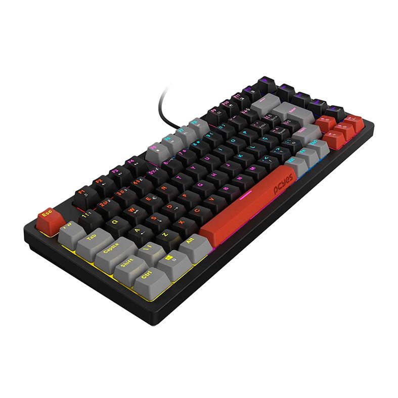 Teclado Mecanico Gamer PCYes Kirin Black Vulcan, 75%, Raimbow, ABNT2, Switch Blue, Preto e Vermelho, PTKR75BL