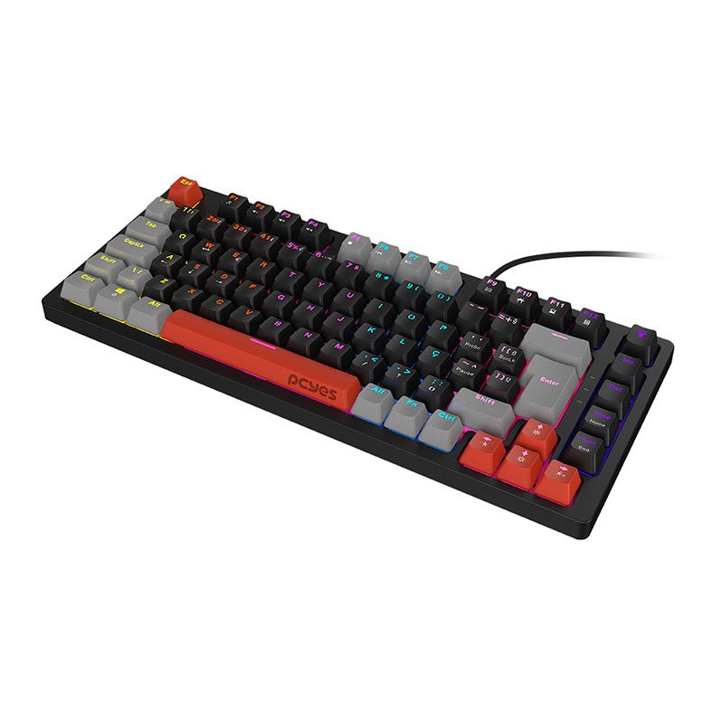 Teclado Mecanico Gamer PCYes Kirin Black Vulcan, 75%, Raimbow, ABNT2, Switch Blue, Preto e Vermelho, PTKR75BL