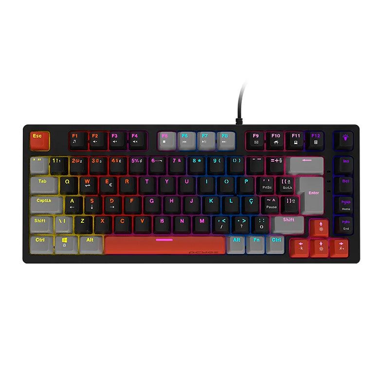 Teclado Mecanico Gamer PCYes Kirin Black Vulcan, 75%, Raimbow, ABNT2, Switch Blue, Preto e Vermelho, PTKR75BL