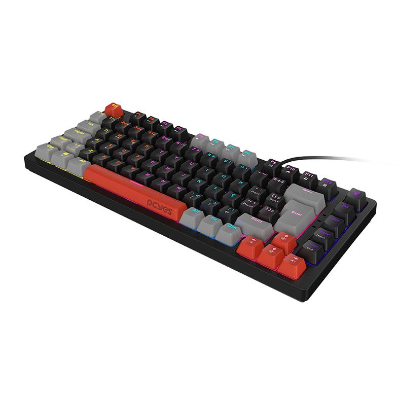 Teclado Mecanico Gamer PCYes Kirin Black Vulcan, 75%, Raimbow, ABNT2, Switch Blue, Preto e Vermelho, PTKR75BL