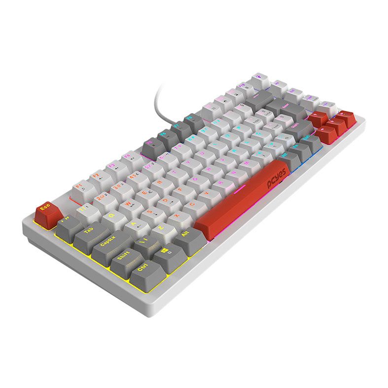 Teclado Mecanico Gamer PCYes Kirin White Ghost, 75%, Raimbow, ABNT2, Switch Blue, Branco e Vermelho, PTKRWG75BL