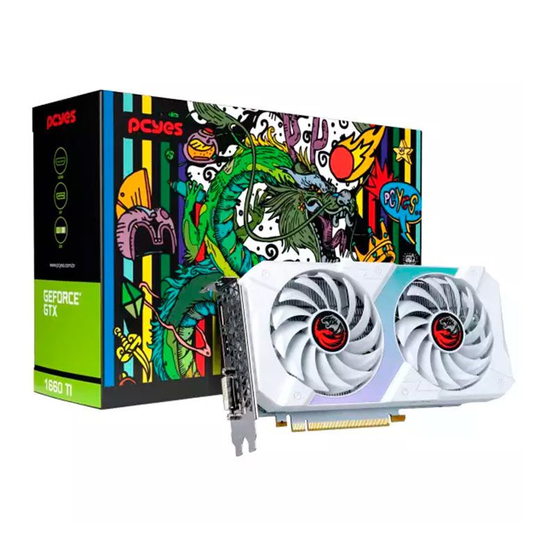 Placa de Video Pcyes GeForce GTX 1660 TI, 6GB, GDDR6, 192-bit, Branco, PVGTX1660TI6GBBR