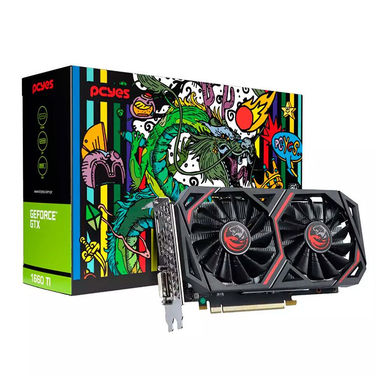 Placa de Video Pcyes GeForce GTX 1660 TI, 6GB, GDDR6, 192-bit, Preto, PVGTX1660TI6GBPT