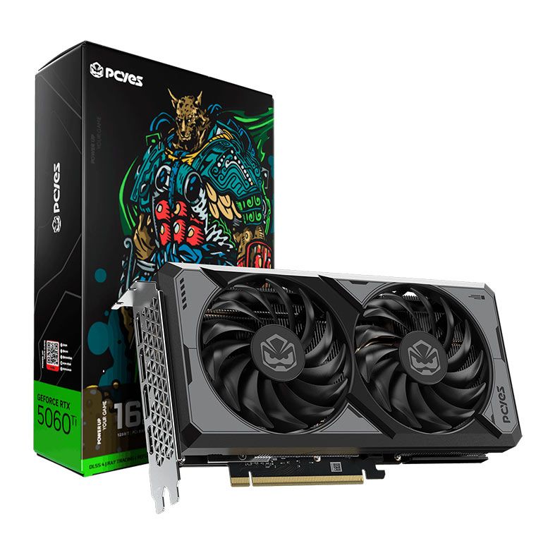 Placa de Vídeo PCYES NVIDIA GeForce RTX 5060 Ti Dual Fan, 16GB, GDDR7, 128-bit, PVRTX5060TIB2F16G