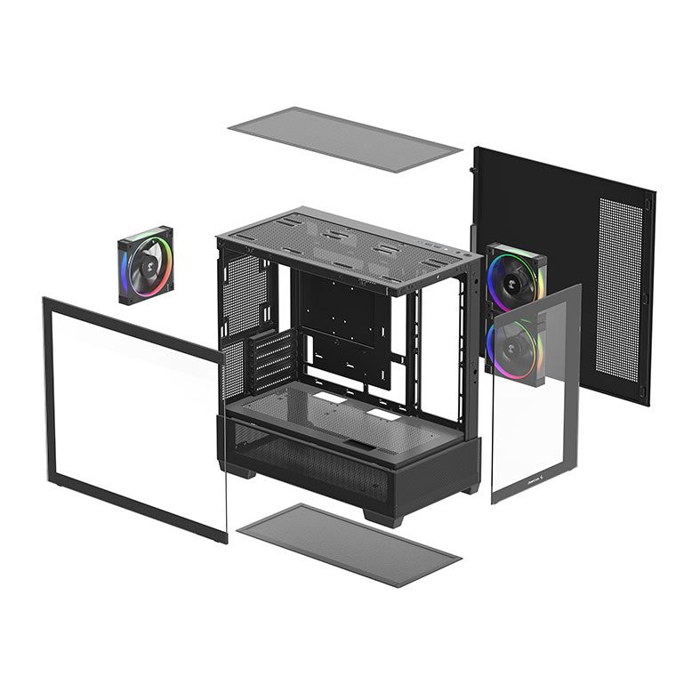 Gabinete Gamer Deepcool CG380, ARGB, Mini-Tower, Lateral de Vidro, Com 3 Fans, Preto, R-CG380-BKAGM3-G