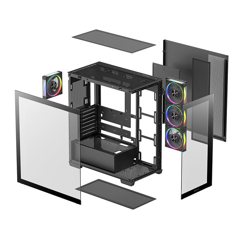 Gabinete Gamer Deepcool CG580 V2, ARGB, Mid-Tower, Lateral de Vidro, Com 4 Fans, Preto, R-CG580-BKADA4-G-2