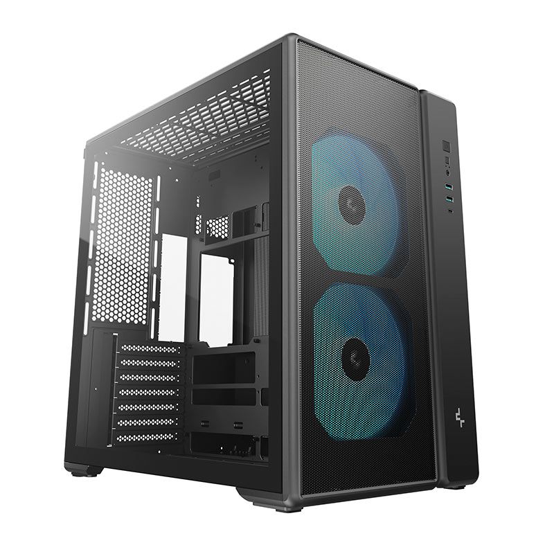 Gabinete Gamer Deepcool CG590 MESH, ARGB, Mid-Tower, Lateral de Vidro, Com 2 Fans, Preto, R-CG590MESH-BKANA2-G