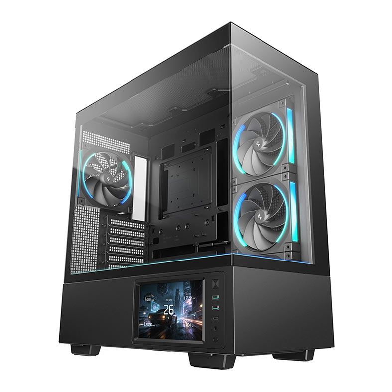 Gabinete Gamer Deepcool CH690 LCD, ARGB, Mid-Tower, Lateral de Vidro, Com 4 Fans, Preto, R-CH690LCD-BKNNA0D-G