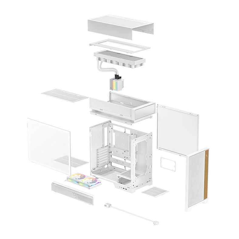 Gabinete Gamer Deepcool CL6600, ARGB, Mid-Tower, Lateral de Vidro, Com 2 Fans + Water Cooler 360mm, Branco, R-CL6600-WHNNA0-G
