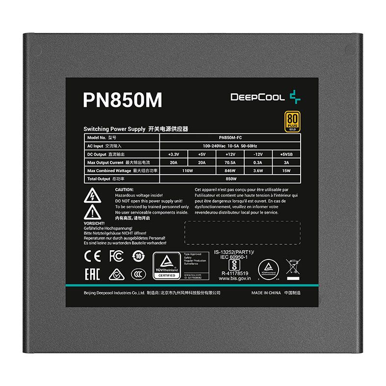 Fonte Deepcool PN850M, 850W, ATX 3.1, Full Modular, 80 Plus Gold, Preto, R-PN850M-FC0B-WO