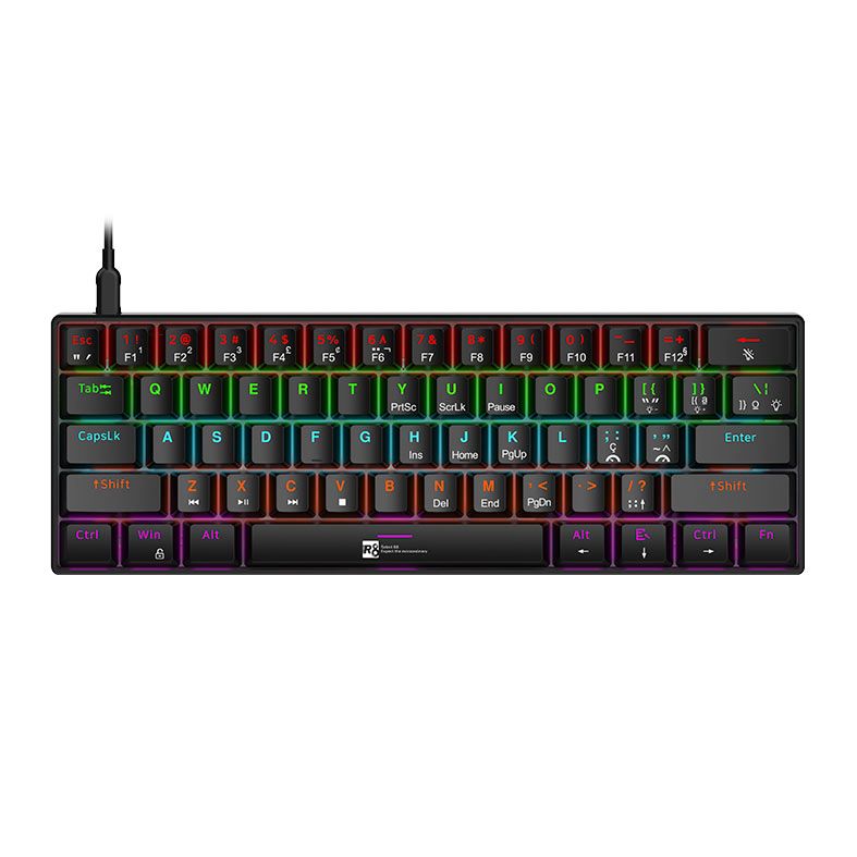 Teclado Mecanico R8 1037, RGB, Switch Azul, Preto, R8-1037-RBW
