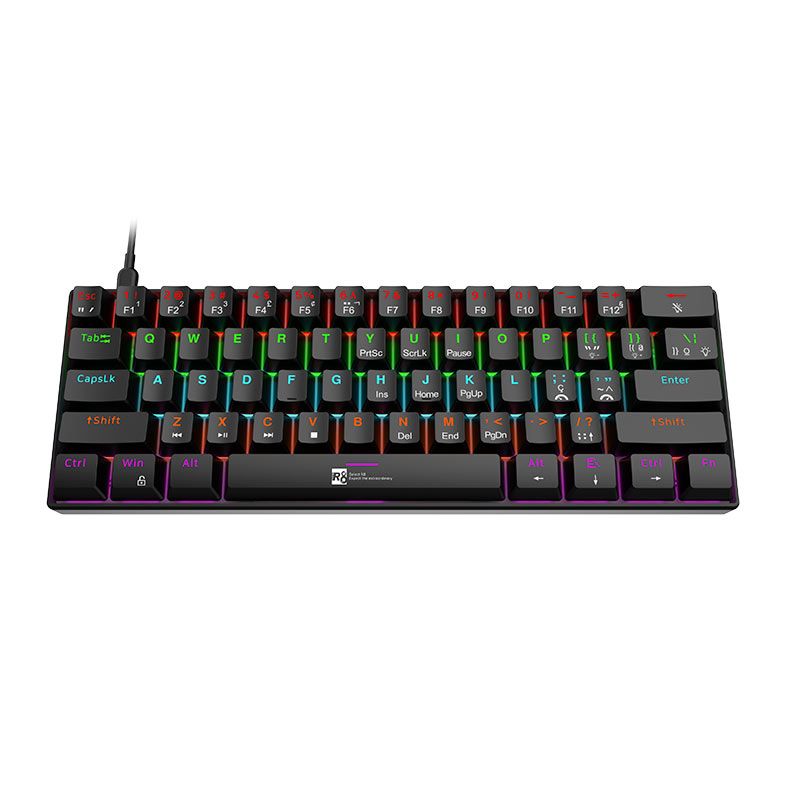 Teclado Mecanico R8 1037, RGB, Switch Azul, Preto, R8-1037-RBW