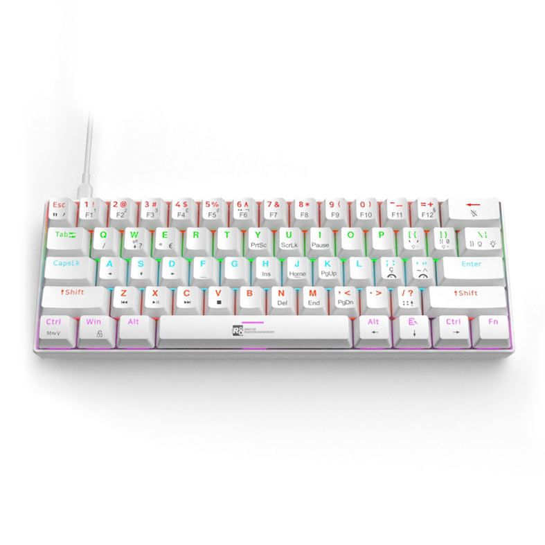 OPENBOX Teclado Mecanico R8 1037, RGB, ABNT2, Switch Azul, Branco, R8-1037WH-RBW-ABNT2