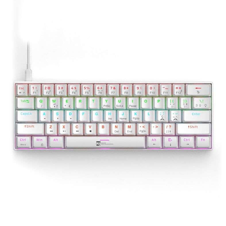 OPENBOX Teclado Mecanico R8 1037, RGB, ABNT2, Switch Azul, Branco, R8-1037WH-RBW-ABNT2