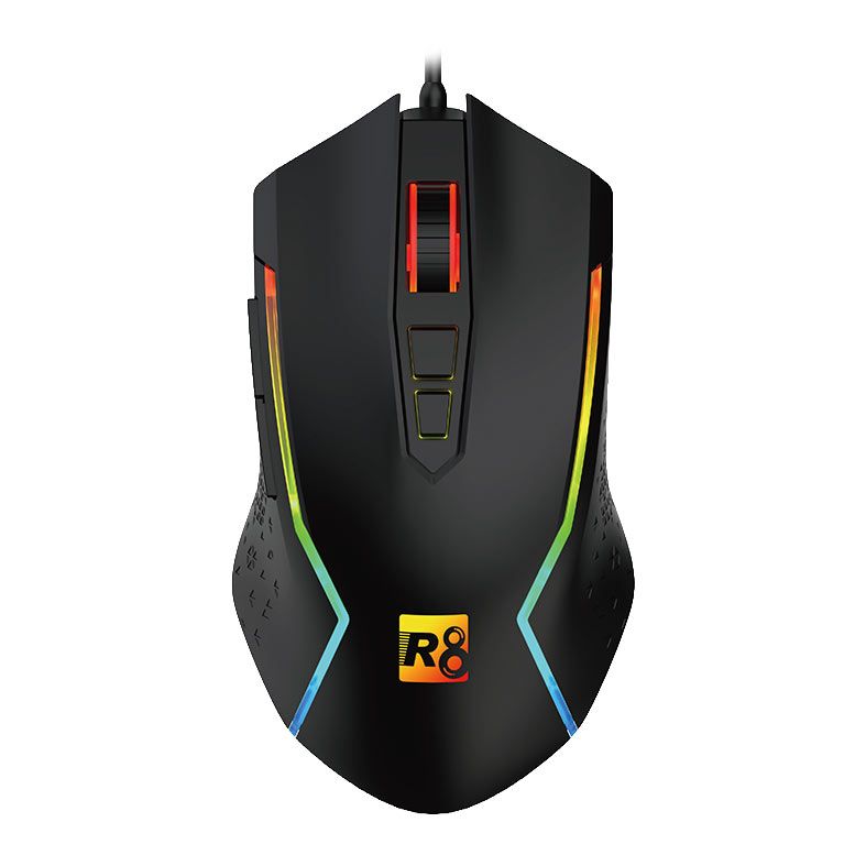 Kit R8 03, Teclado Gamer Rainbow USB, Mouse 7200DPI RGB, Headset Driver 50mm, Mousepad 300x250x3mm, Preto, R8-KIT03