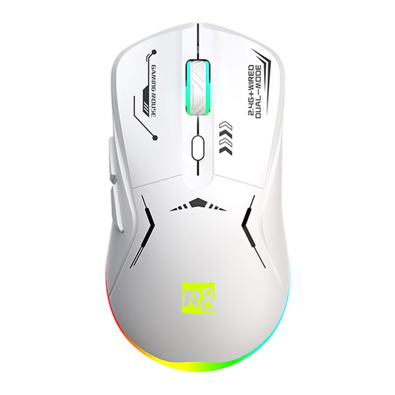 Mouse Gamer R8 G305, RGB, 4800DPI, 6 Botoes, Wireless, Branco, R8-G305-WH