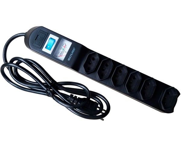 Filtro de Linha Multi 6 Tomadas Bivolt Com Voltimetro Preto, WI281