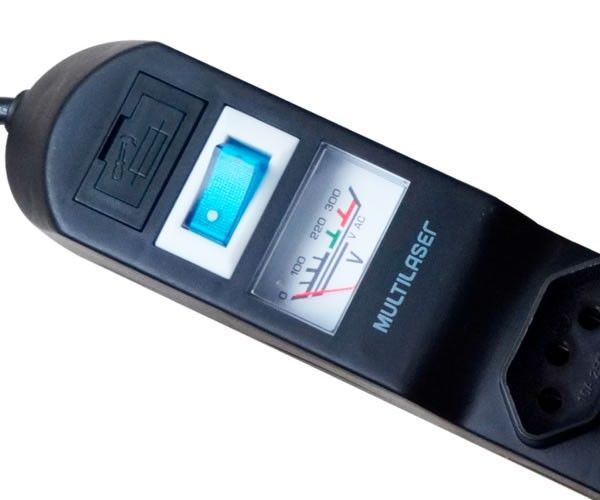 Filtro de Linha Multi 6 Tomadas Bivolt Com Voltimetro Preto, WI281