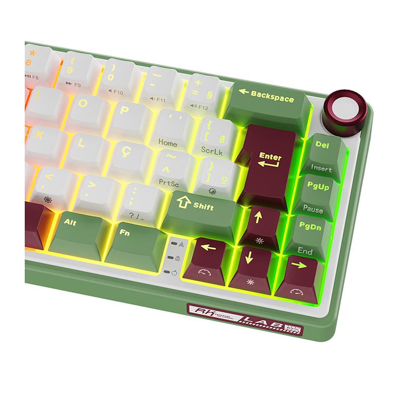 Teclado Mecanico Gamer Royal Kludge RKR65, RGB, ABNT2, Switch Brown, Branco e Verde, RKR65-GS-BW-POR