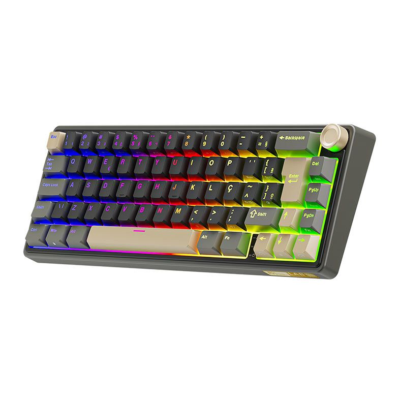 Teclado Mecanico Gamer Royal Kludge RKR65, RGB, ABNT2, Switch Brown, Preto e Dourado, RKR65-PT-BW-POR