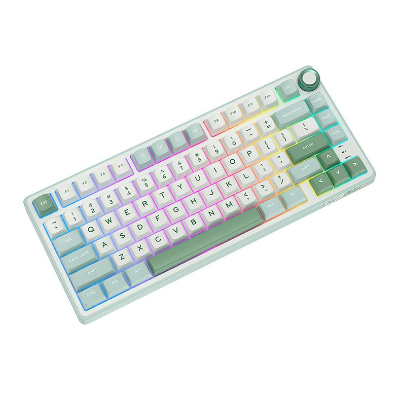 Teclado Mecanico Gamer Royal Kludge R75, RGB, Switch Silver, Branco e Ciano, RKR75-SK-KY