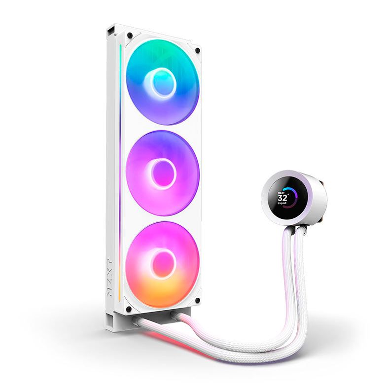 Water Cooler NZXT Kraken Plus V2, RGB, 360mm, Com tela LCD, Branco, RL-KR360-W2