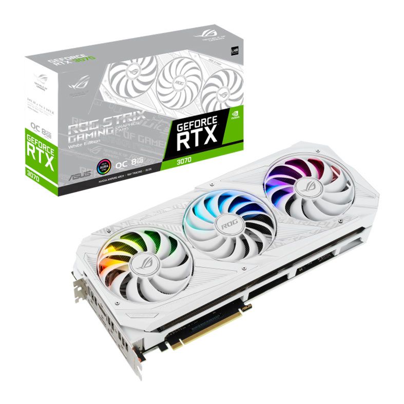 Placa de Video Asus GeForce RTX 3070 ROG Strix White Edition, OC, LHR, 8GB, GDDR6, 256-bit, ROG-STRIX-RTX3070-O8G-WHITE-V2