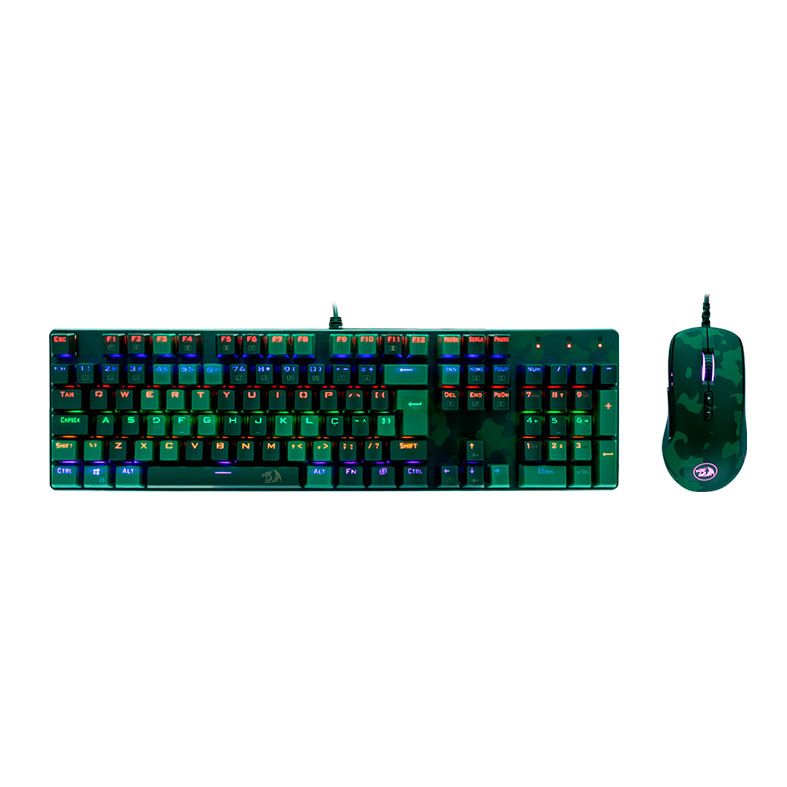 Kit Teclado e Mouse Redragon Led Rainbow, S108 DARK GREEN